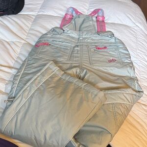 USALL Silver Snow Bib Overalls with Pink Accents
